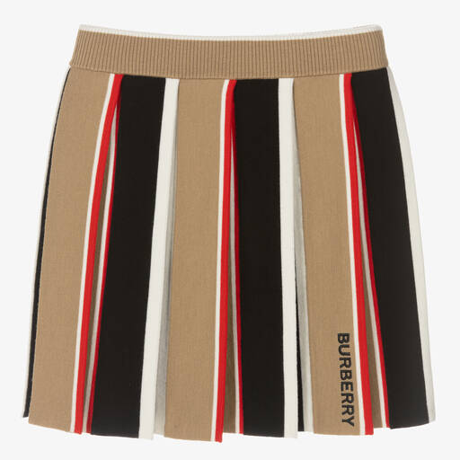 Burberry-Teen Girls Beige Icon Stripe Wool Skirt | Childrensalon