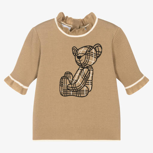 Burberry-Teen Girls Beige Knit T-Shirt | Childrensalon