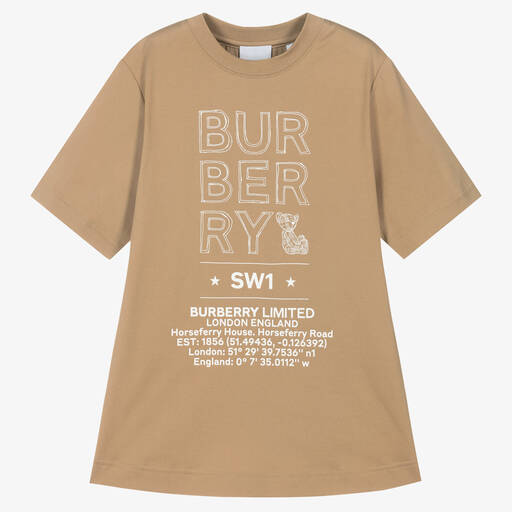 Burberry-تيشيرت تينز بناتي قطن لون بيج | Childrensalon