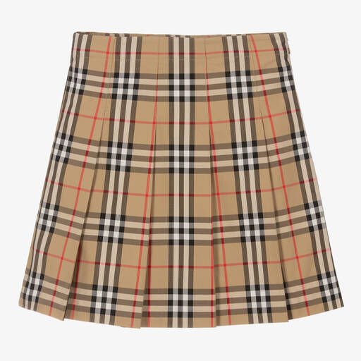 Burberry-Teen Girls Beige Vintage Check Pleated Skirt | Childrensalon