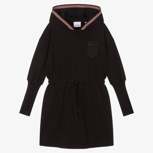 Burberry-فستان هودي تينز بناتي قطن لون أسود | Childrensalon