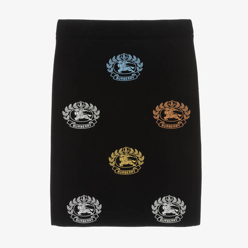Burberry-Teen Girls Black Logo Motif Wool Skirt | Childrensalon