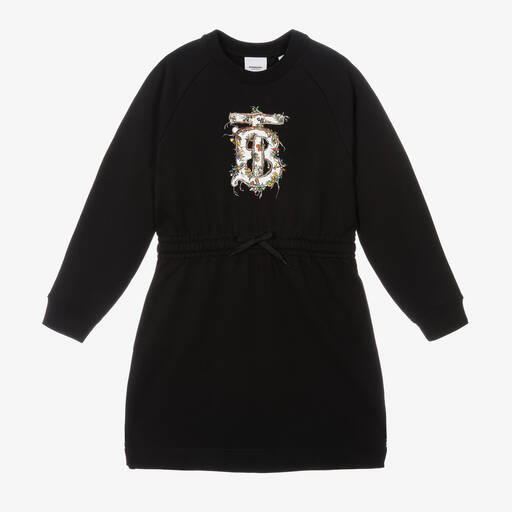 Burberry-فستان تينز بناتي قطن لون أسود | Childrensalon