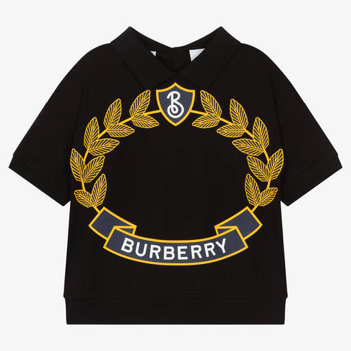 Burberry-Teen Girls Black Oak Leaf Crest Polo Shirt | Childrensalon