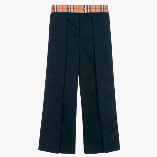 Burberry-Широкие синие брюки из хлопка | Childrensalon