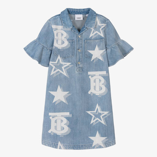 Burberry-Teen Girls Blue Monogram Denim Shirt Dress | Childrensalon