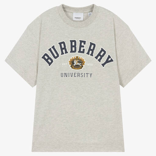 Burberry-Teen Girls Grey Cotton Varsity T-Shirt | Childrensalon