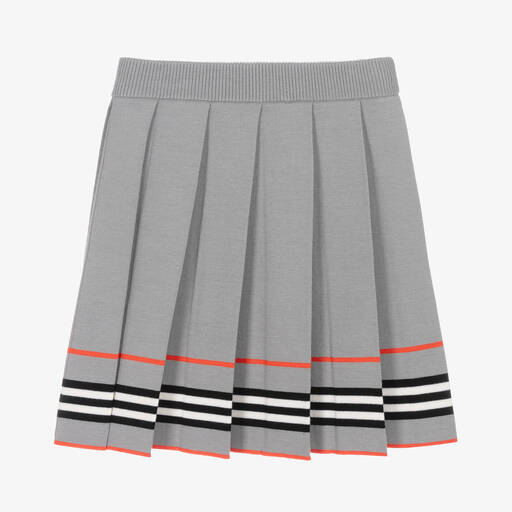 Burberry-Teen Girls Grey Icon Stripe Wool Knit Skirt | Childrensalon