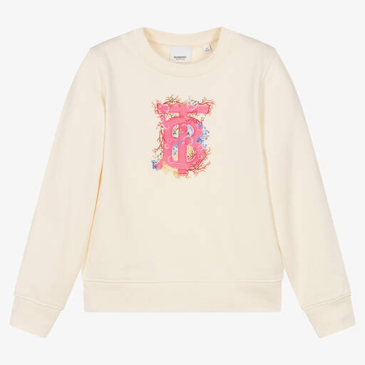 Burberry-Teen Girls Ivory Monogram Logo Sweatshirt | Childrensalon