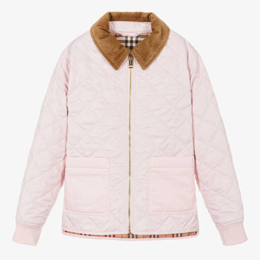 Burberry-Teen Girls Pink Diamond Quilted Jacket | Childrensalon