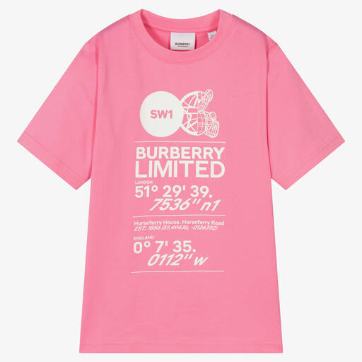 Burberry-Teen Girls Pink Logo T-Shirt | Childrensalon