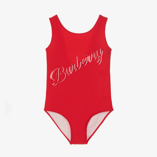 Burberry-Teen Girls Red Varsity Logo Swimsuit | Childrensalon