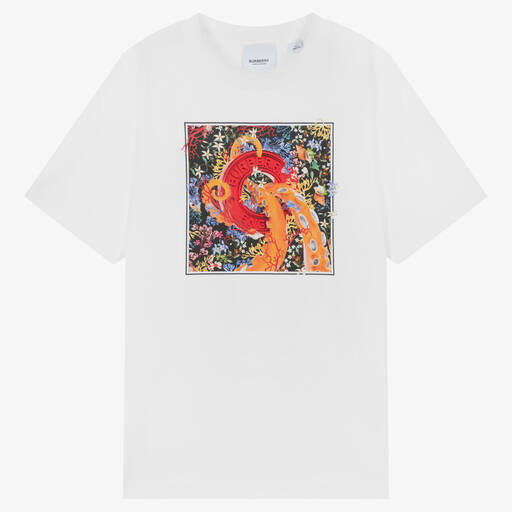 Burberry-Teen Girls White Graphic Logo T-Shirt | Childrensalon