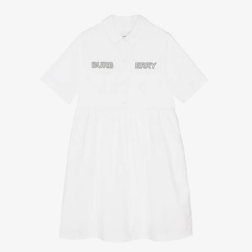 Burberry-فستان قميص تينز بناتي قطن بوبلين لون أبيض | Childrensalon