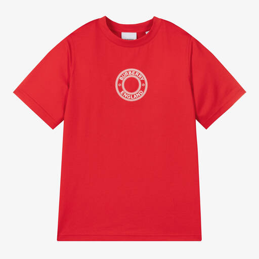 Burberry-Teen Red Cotton Logo T-Shirt | Childrensalon