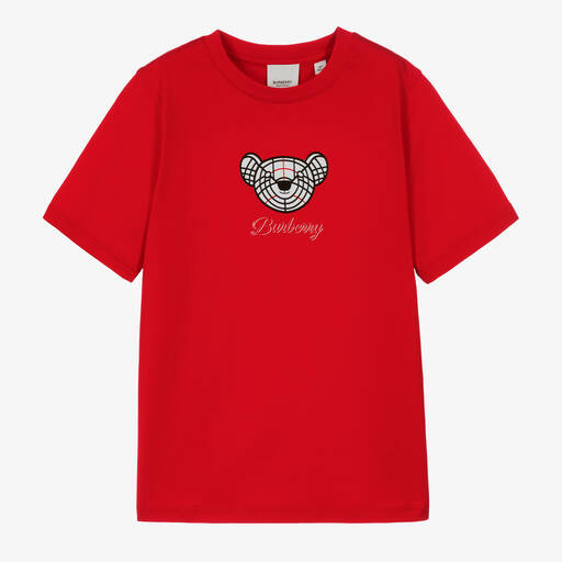 Burberry-Красная хлопковая футболка с медвежонком | Childrensalon