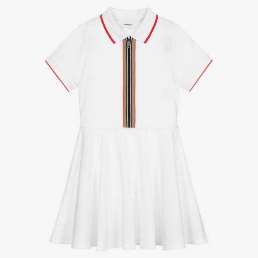 Burberry-Weißes Teen Kleid mit Icon-Streifen | Childrensalon