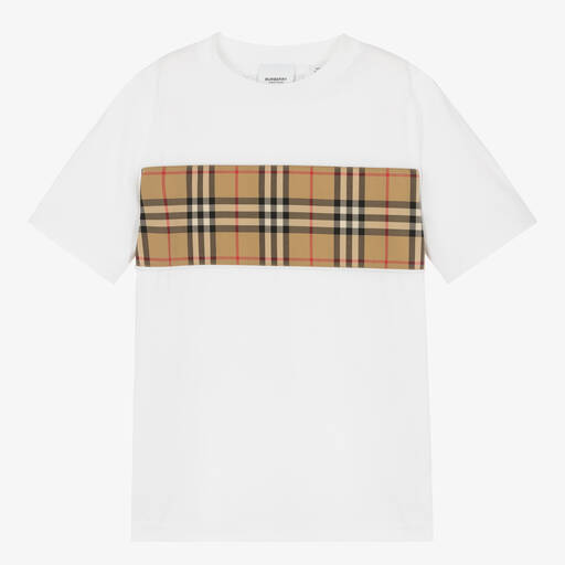 Burberry-T-shirt blanc à carreaux ado | Childrensalon