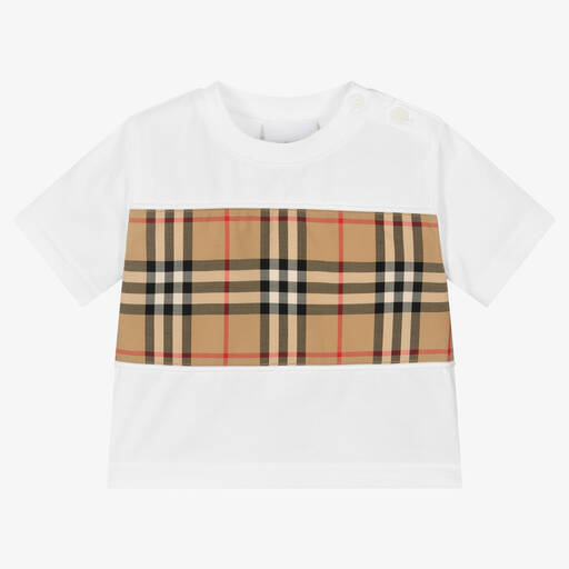Burberry-Белая хлопковая футболка в клетку | Childrensalon