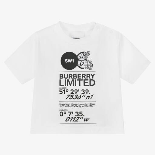 Burberry-Белая хлопковая футболка для малышей | Childrensalon