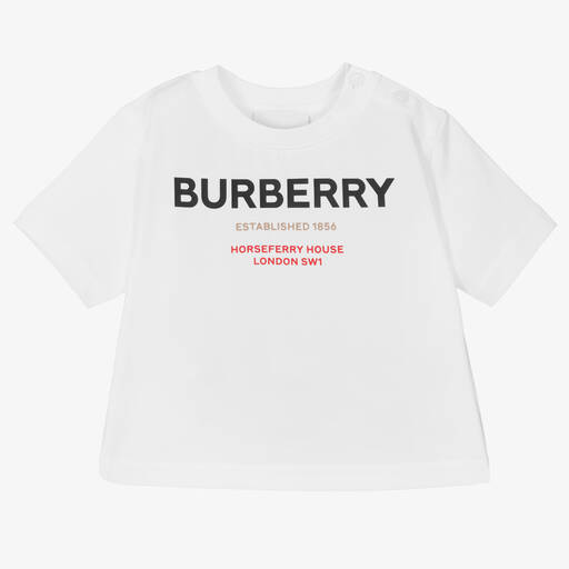 Burberry-T-shirt blanc en coton bébé | Childrensalon