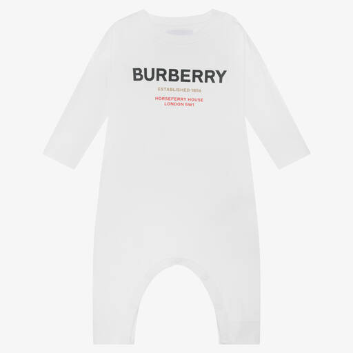 Burberry-White Cotton Logo Romper | Childrensalon
