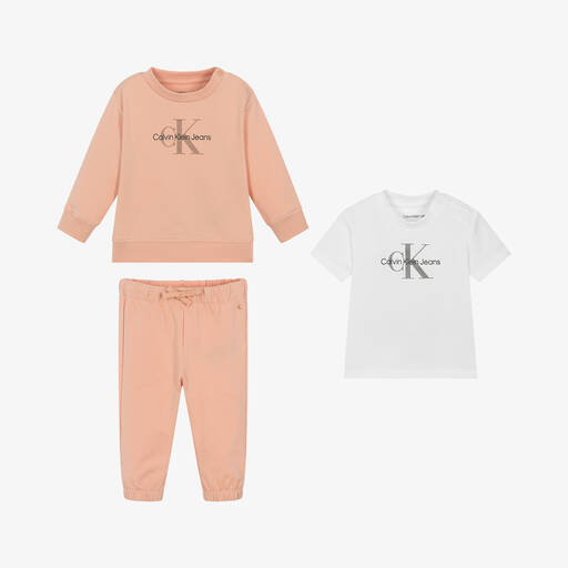 Calvin Klein-Baby Girls Pink Cotton Tracksuit Gift Set | Childrensalon