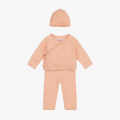 Calvin Klein-Baby Girls Pink Waffle Knit Babysuit Gift Set | Childrensalon