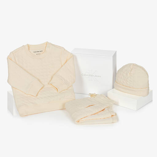 Calvin Klein-Beige Cotton Baby Tracksuit Gift Set | Childrensalon