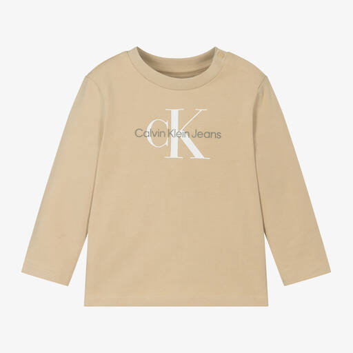 Calvin Klein-Beige Cotton Jersey Top | Childrensalon