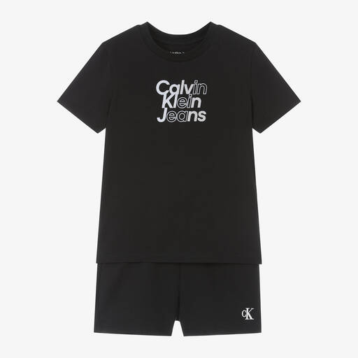 Calvin Klein-Black Cotton Jersey Pyjamas  | Childrensalon