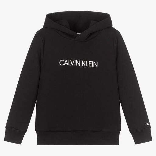Calvin Klein Jeans-Sweat à capuche noir en coton | Childrensalon