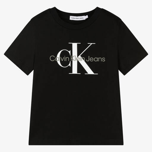 Calvin Klein Jeans-Черная хлопковая футболка с монограммой | Childrensalon