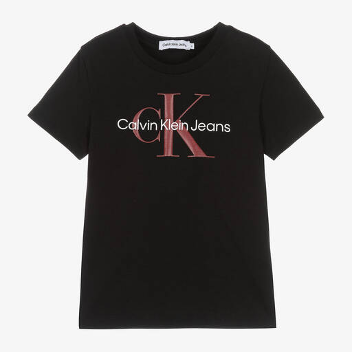 Calvin Klein-Black Cotton T-Shirt | Childrensalon