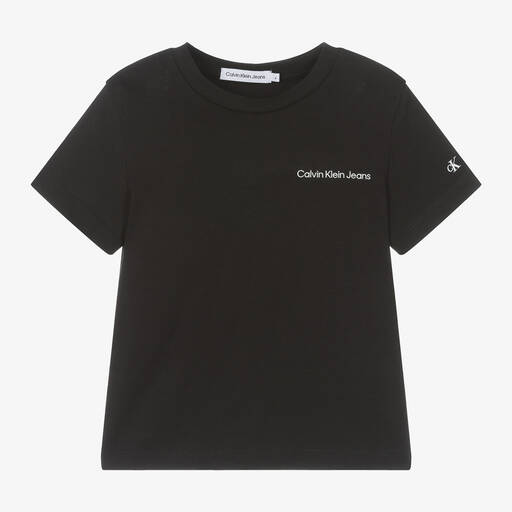 Calvin Klein-Black Cotton T-Shirt | Childrensalon