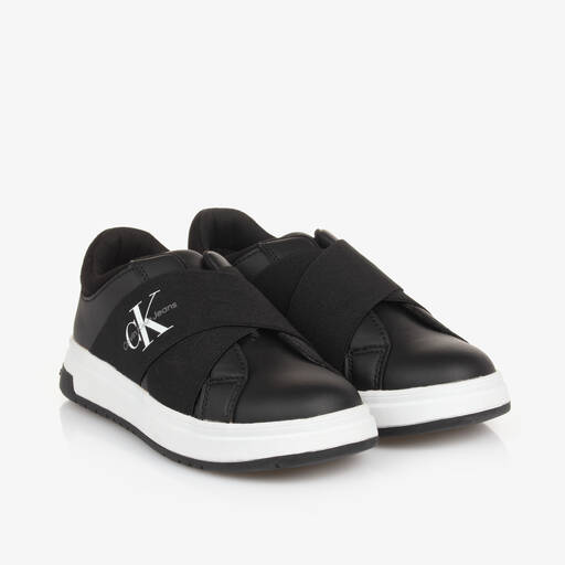 Calvin Klein-Black Faux Leather Trainers | Childrensalon