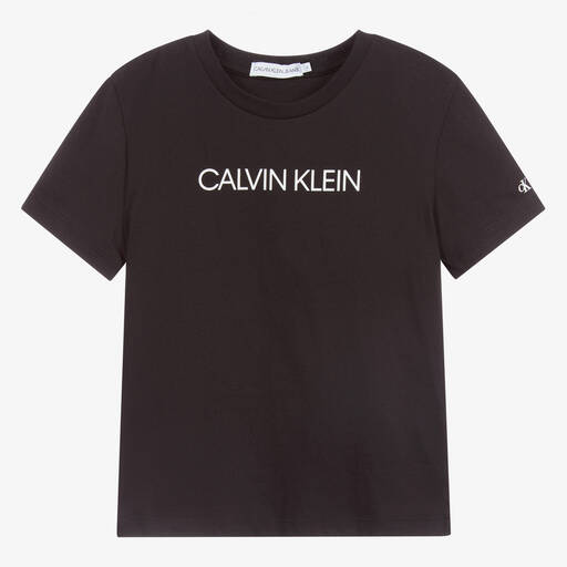 Calvin Klein Jeans-Черная футболка из органического хлопка с логотипом | Childrensalon
