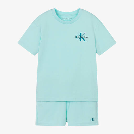 Calvin Klein-Blue Cotton Jersey Monogram Pyjamas | Childrensalon