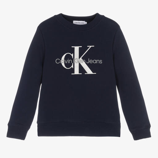 Calvin Klein Jeans-Blue Cotton Logo Sweatshirt | Childrensalon