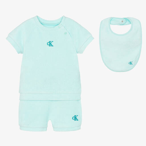 Calvin Klein-طقم شورت قطن لون أزرق تركواز للأولاد | Childrensalon