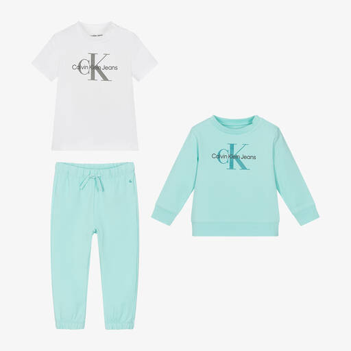 Calvin Klein-Blue Cotton Tracksuit Baby Gift Set | Childrensalon