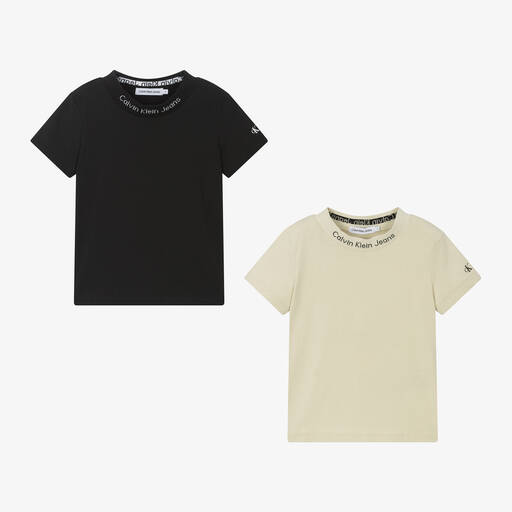 Calvin Klein-Boys Beige & Black T-Shirts (2 Pack) | Childrensalon