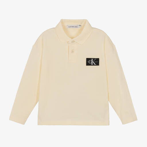 Calvin Klein-Boys Beige Cotton Polo Shirt | Childrensalon