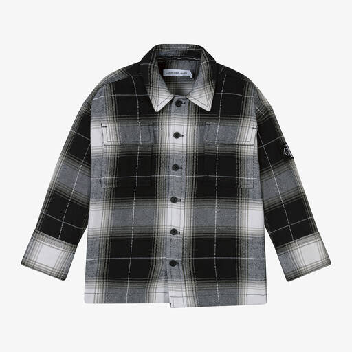 Calvin Klein-Boys Black Check Flannel Shirt  | Childrensalon