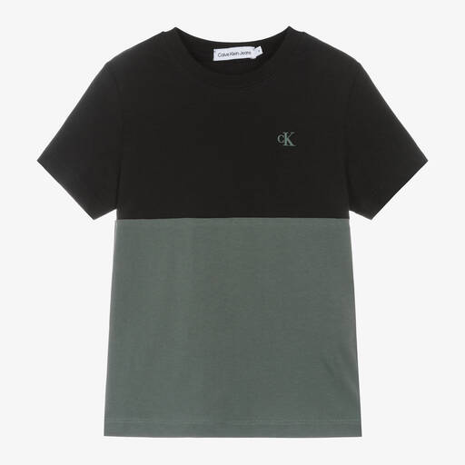 Calvin Klein-Boys Black Colourblock Cotton T-Shirt | Childrensalon