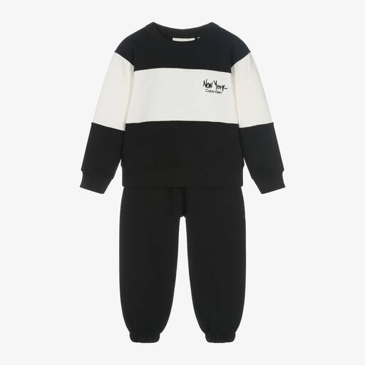 Calvin Klein-Boys Black Colourblock Tracksuit | Childrensalon