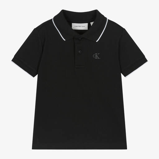 Calvin Klein-Boys Black Cotton CK Polo Shirt | Childrensalon