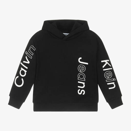 Calvin Klein-Boys Black Cotton Hoodie | Childrensalon