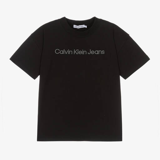 Calvin Klein-Черная футболка из хлопкового джерси для мальчиков | Childrensalon