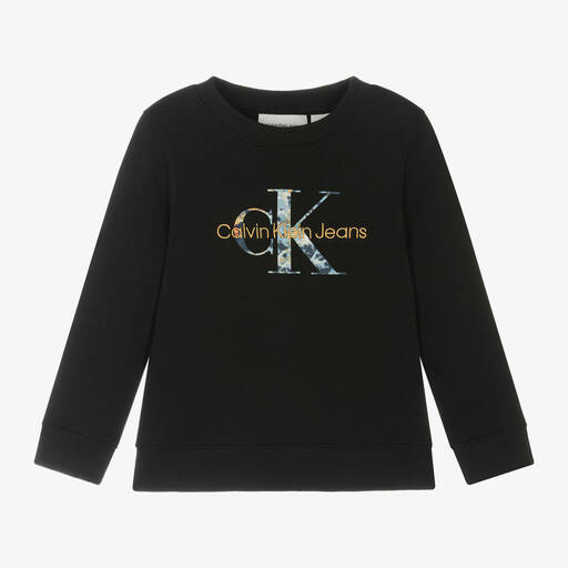 Calvin Klein-Boys Black Cotton Monogram Logo Sweatshirt | Childrensalon